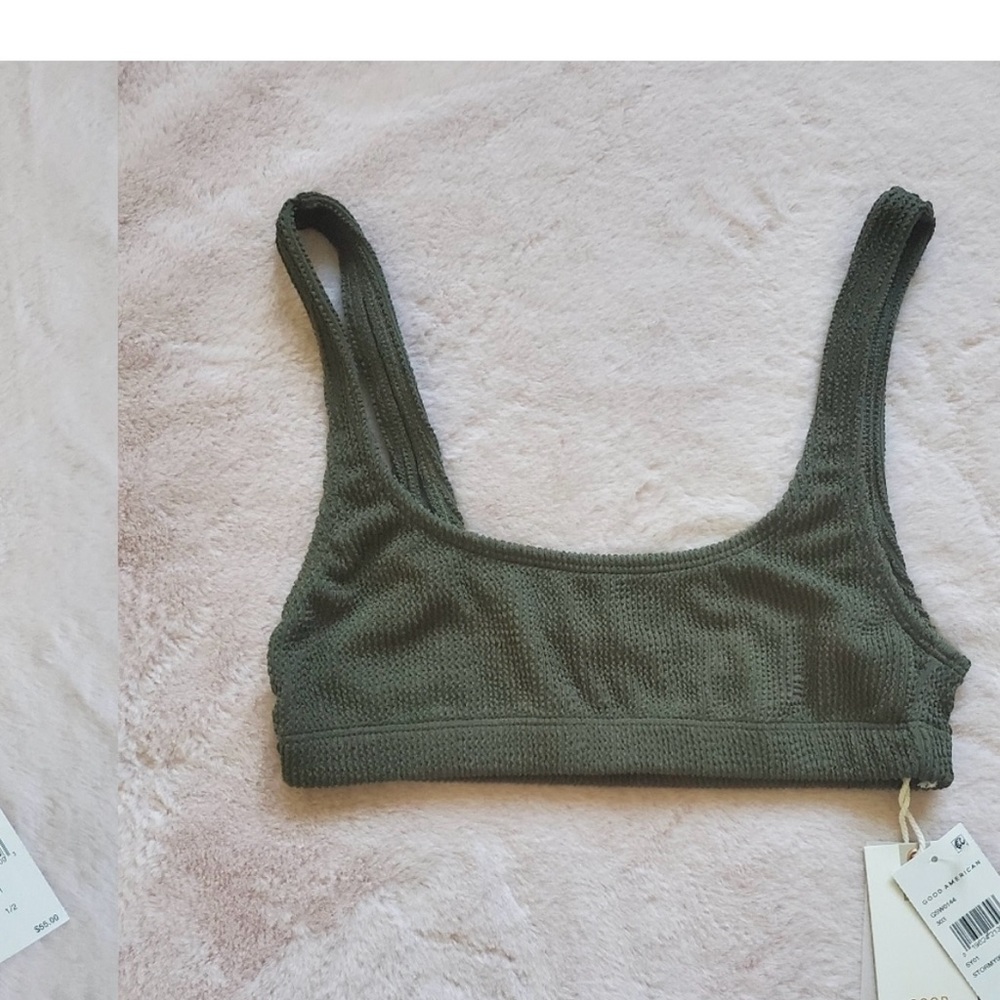 Good American Always Fits Scoop Neck Bikini Top Stormy001 Size 3/4 New